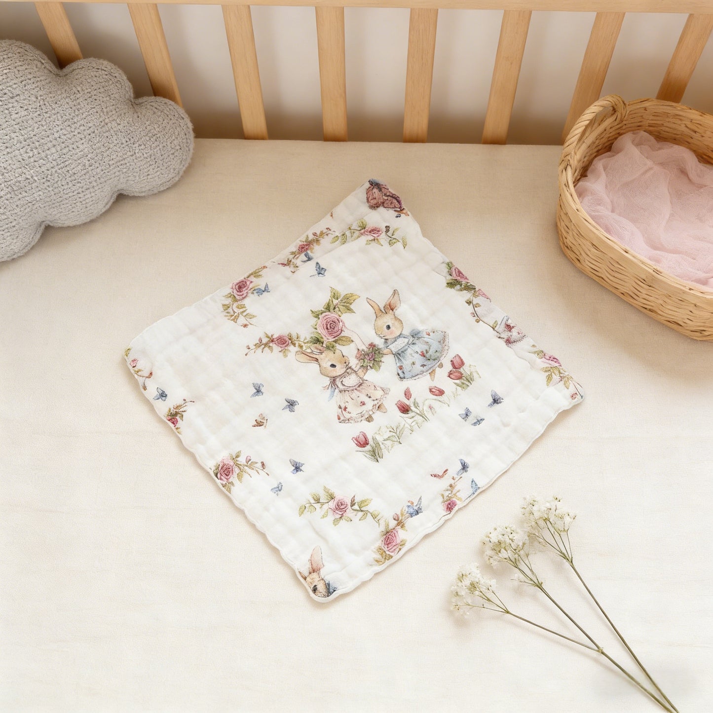 Bunny Rose Garden Baby Washcloth