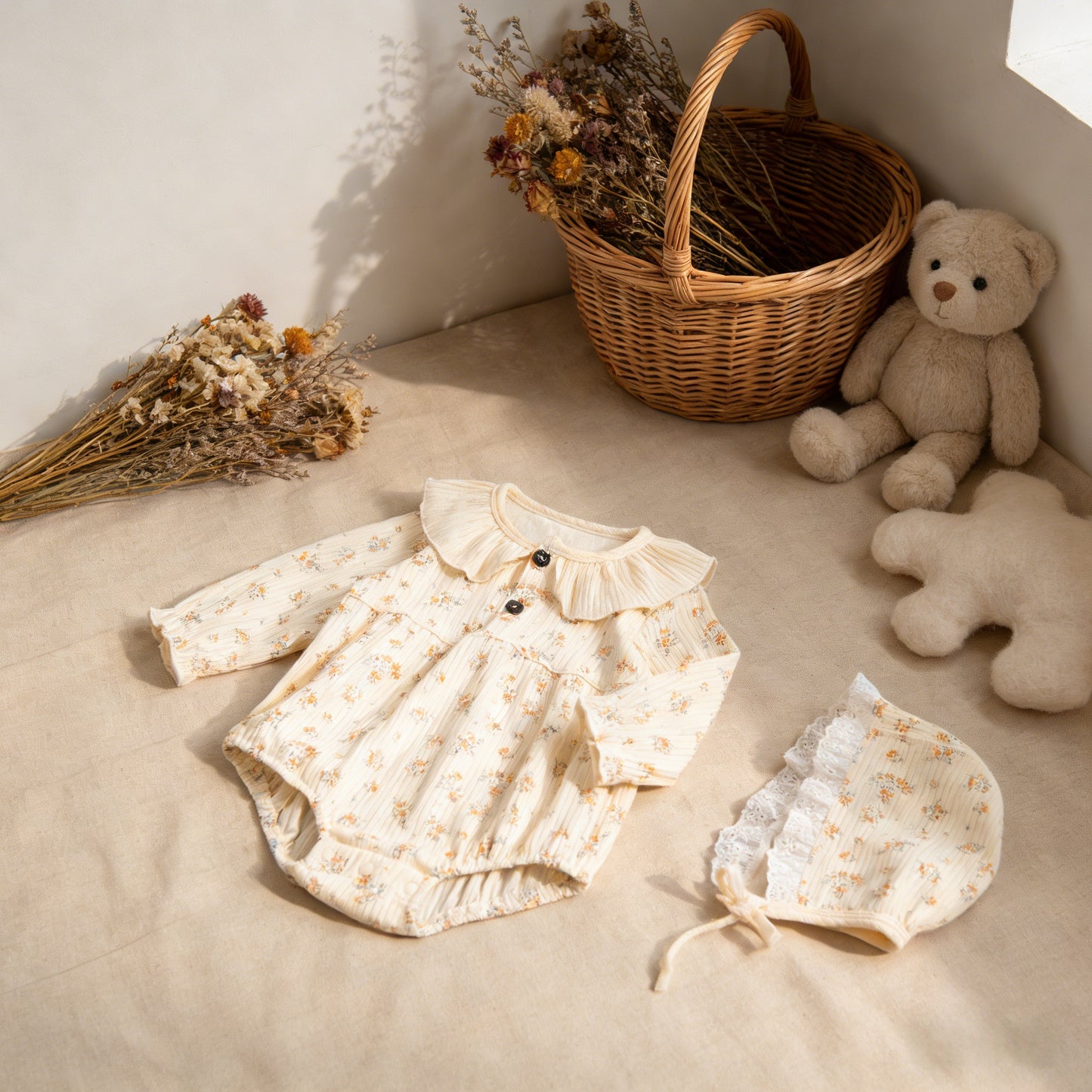 Warm Yellow Floral Baby Bodysuit Set