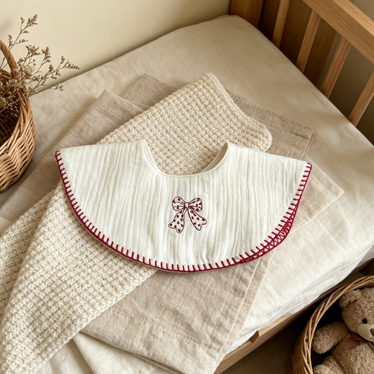 Red and White Bow Baby Bib