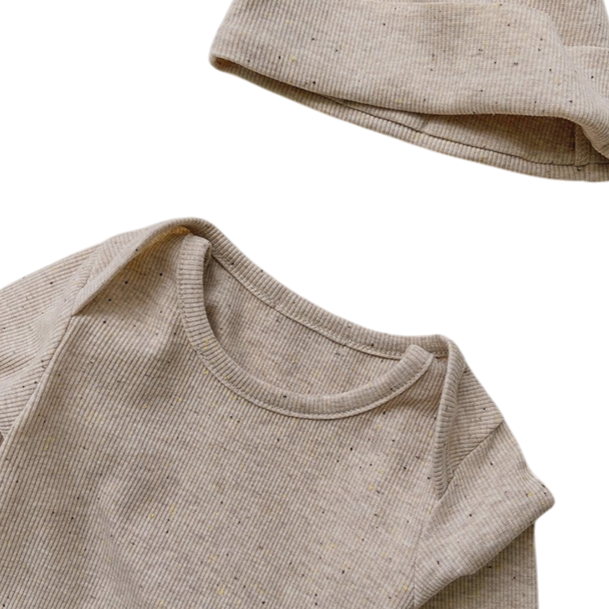 Beige-Cream Cotton Baby Bodysuit Set