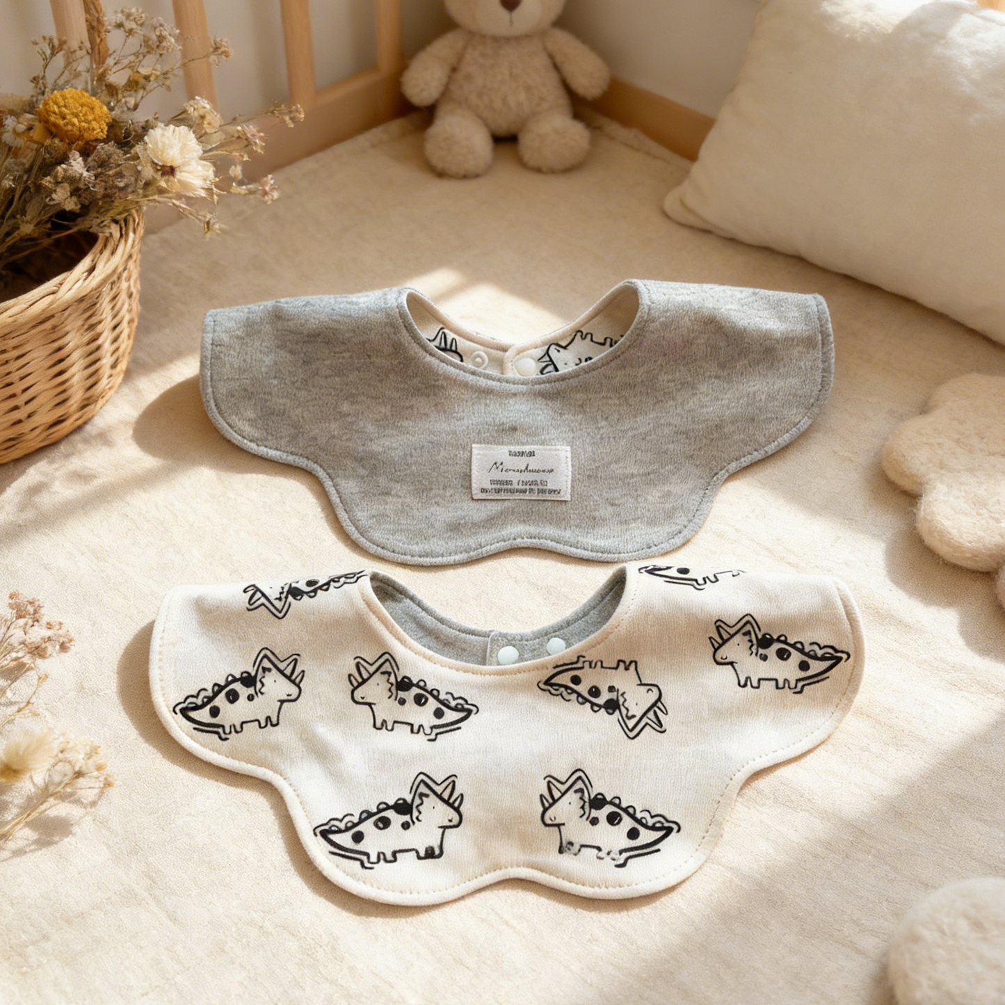 Double-Sided Gray Cute Dragon Baby Bib
