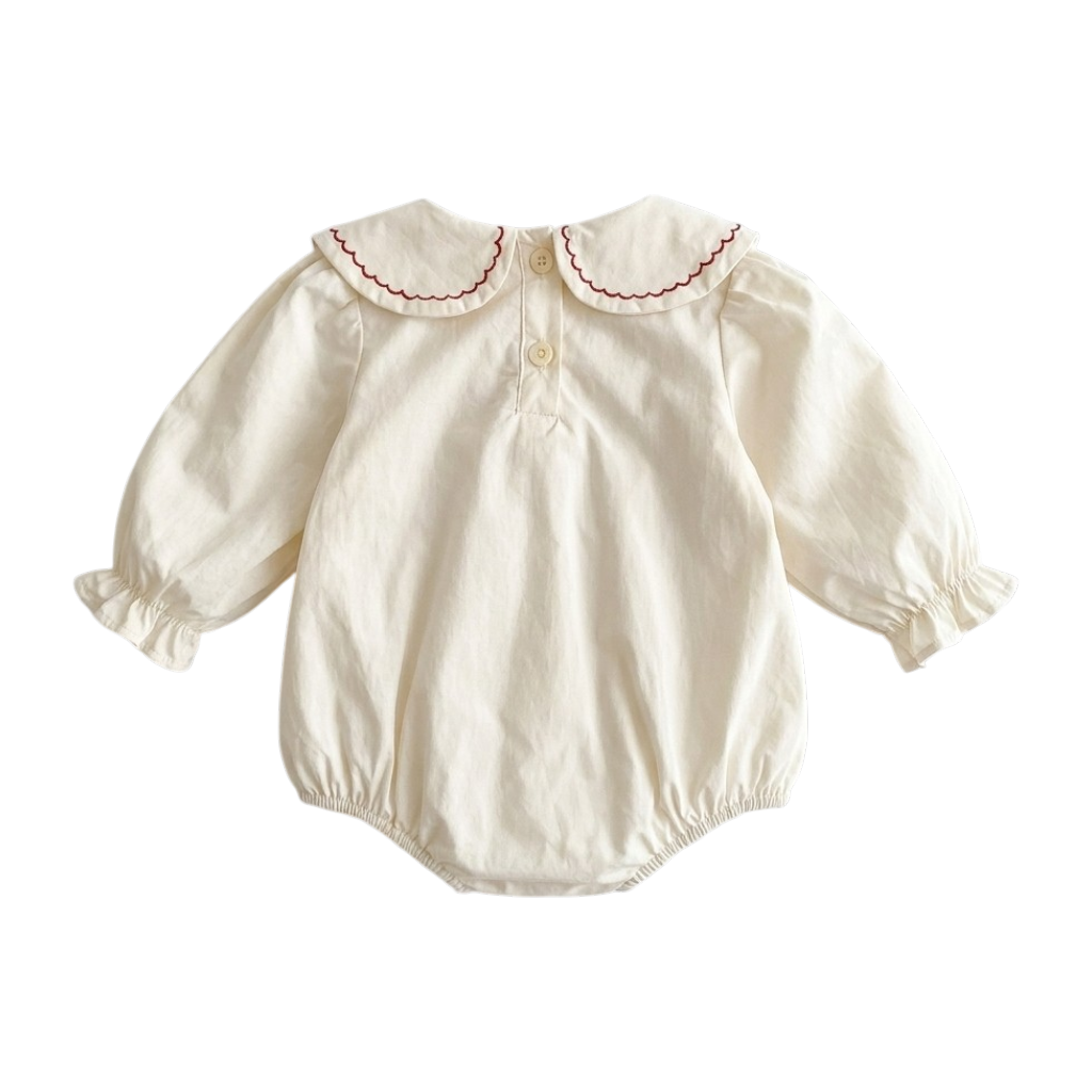 Cream Red-Embroidered Baby Outfit
