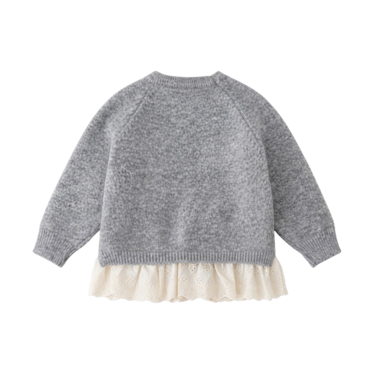 Grey Crochet-Trim Knit Baby Sweater