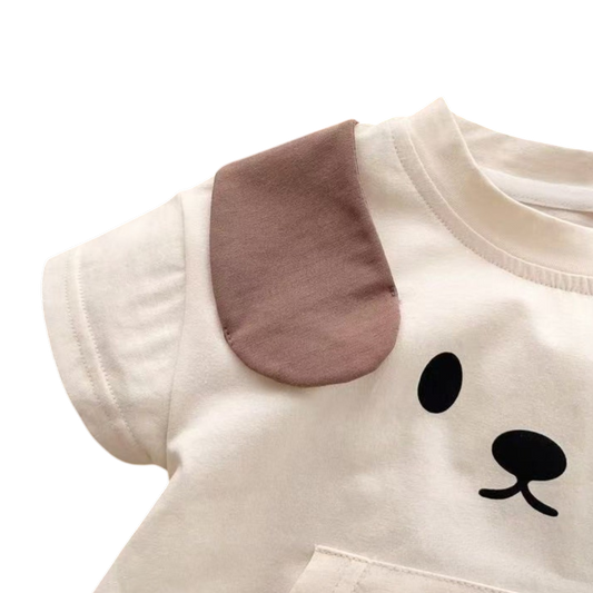Cream Puppy-Ear Short-Sleeve Baby Outfit