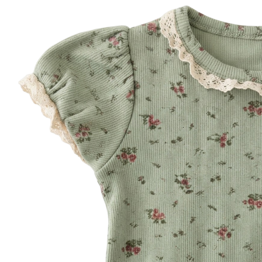 Sage Floral Ruffle Baby Bodysuit
