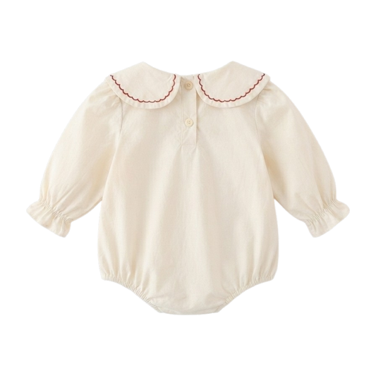 Cream Red-Embroidered Baby Outfit