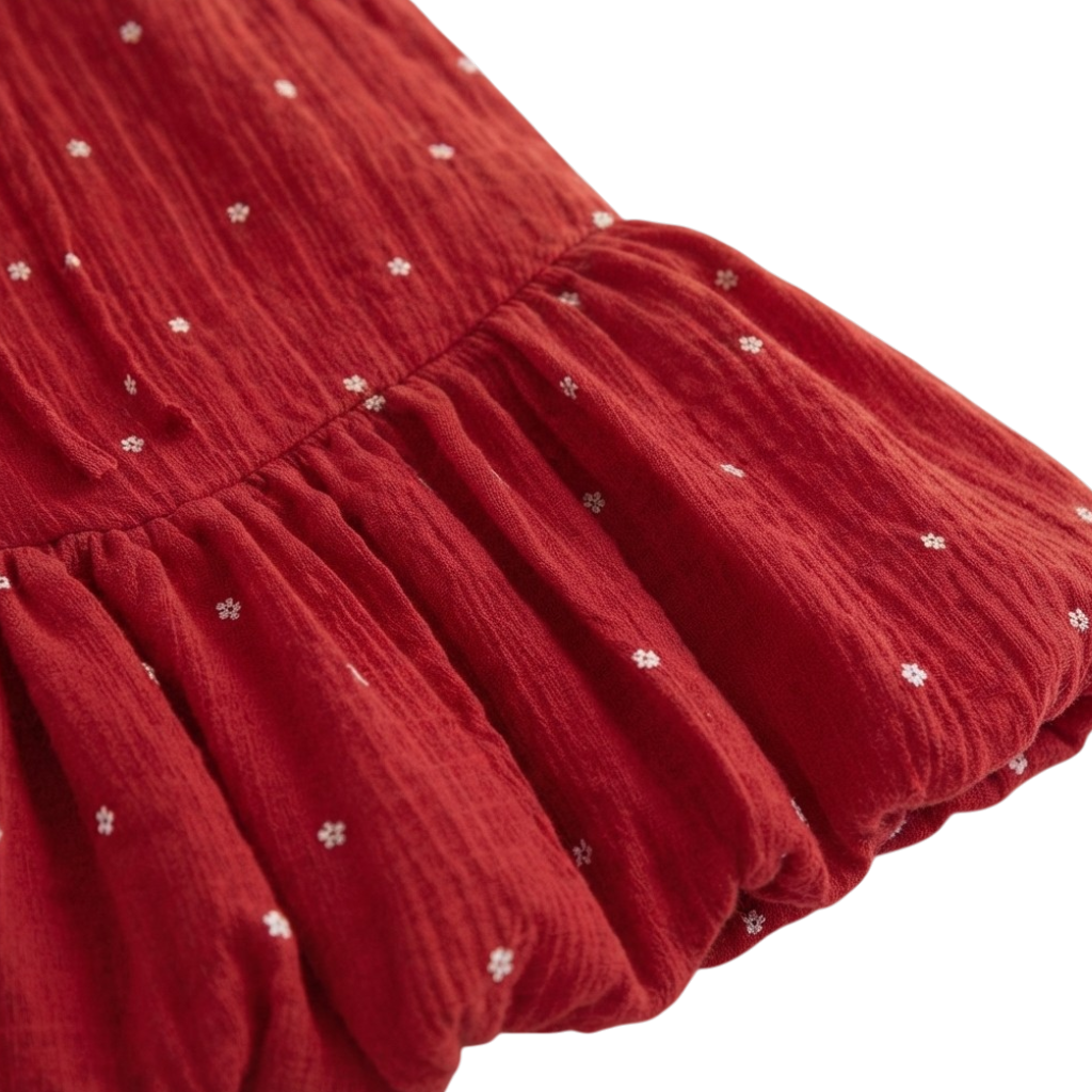 Red Tiny-Floral Baby Bloomer Skirt and Hair Tie Set