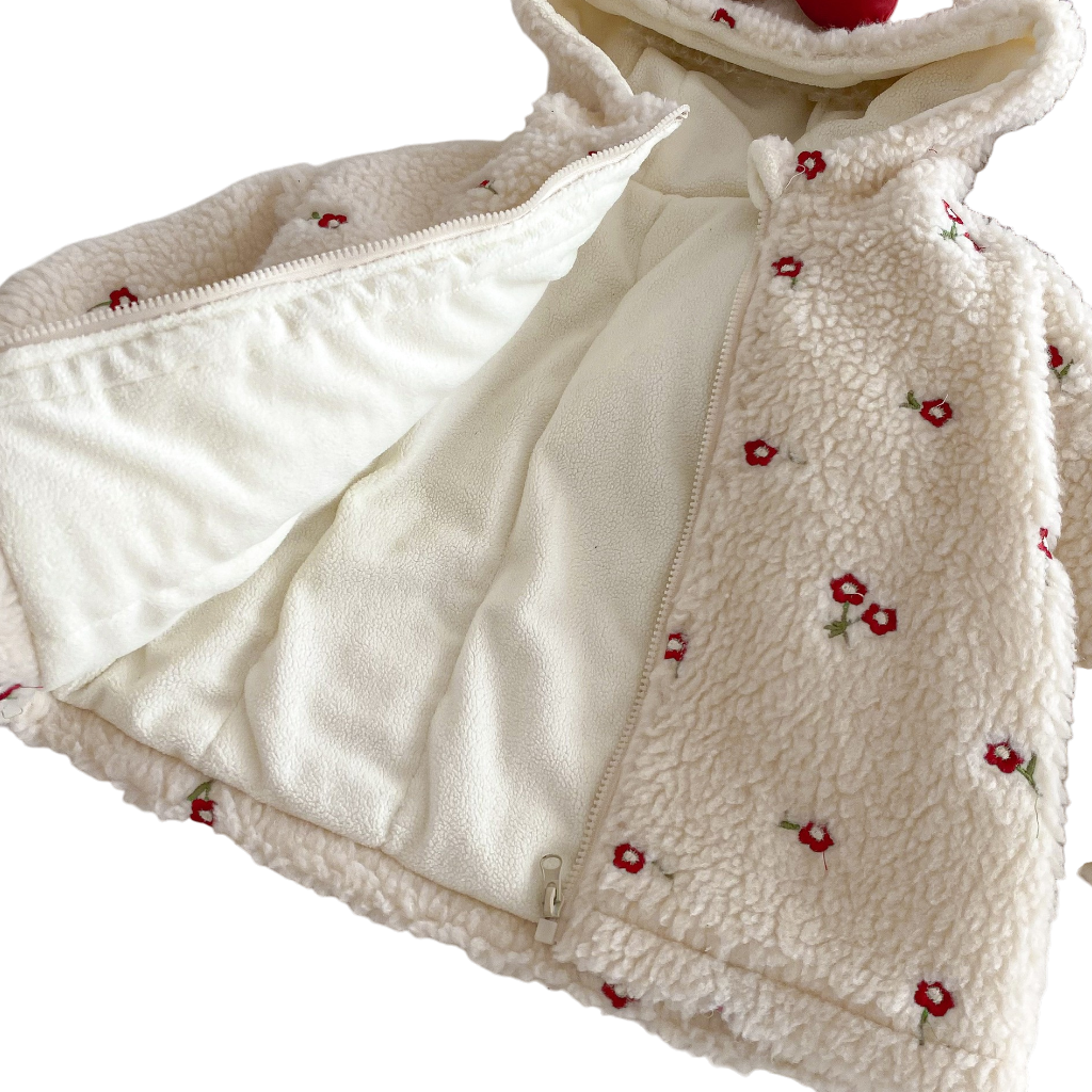Cream Floral Hooded Baby Jacket