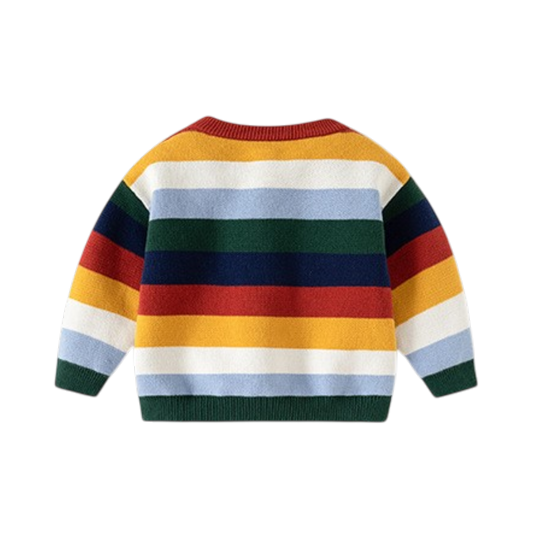 Multi-Stripe Animal Knit Baby Cardigan