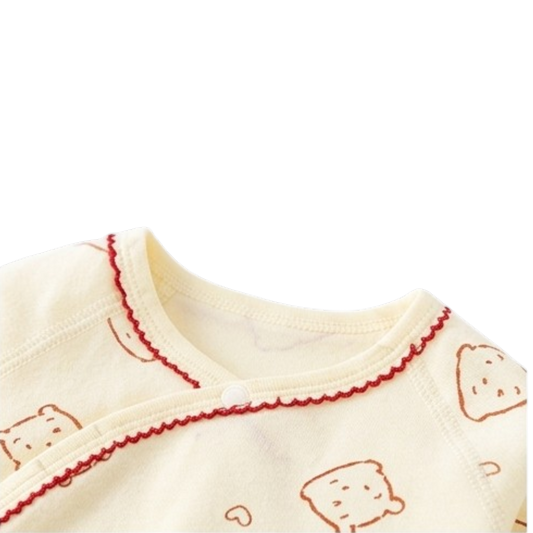 Cream Red Heart Bear Wrap Long-Sleeve Baby Bodysuit