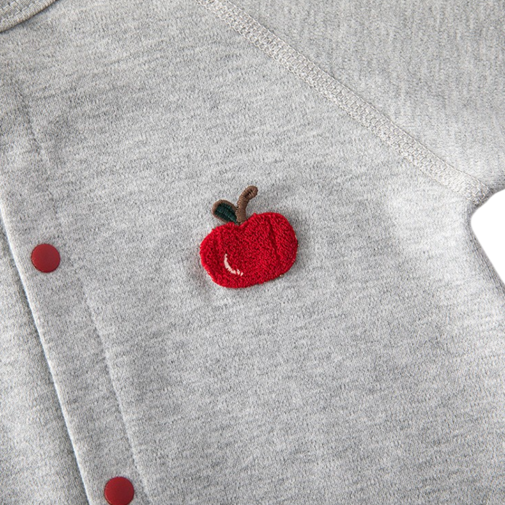 Grey Apple Long-Sleeve Baby Romper