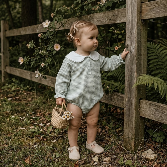 Peter Pan Collar Plaid Baby Bodysuit styled product image