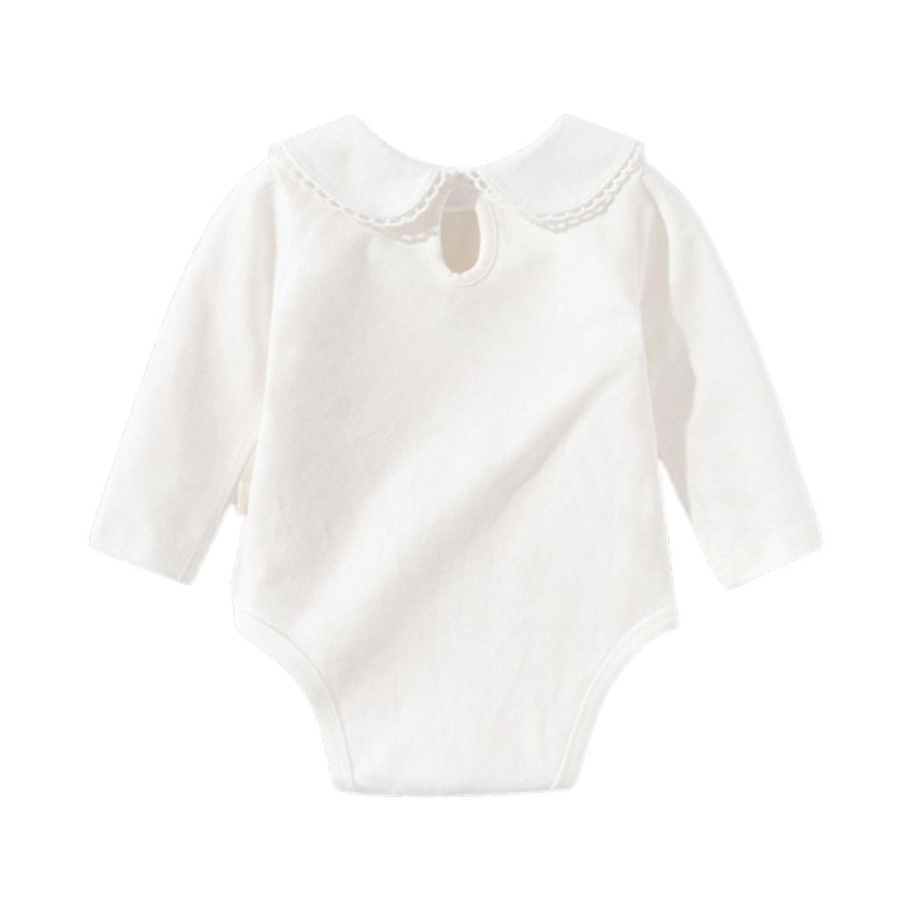 White Scallop-Collar Long-Sleeve Baby Bodysuit