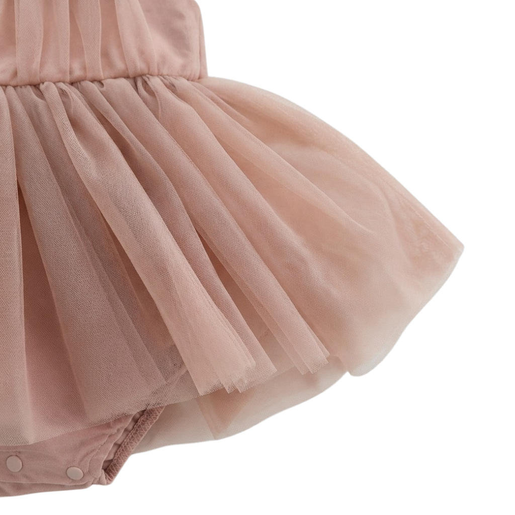 Dusty Pink Tulle Bow Baby Bodysuit Dress