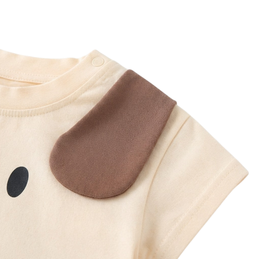 Cream Puppy-Ear Short-Sleeve Baby Outfit