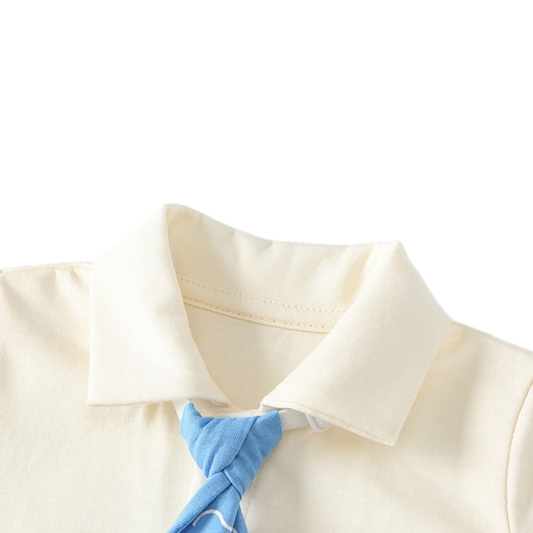 Cream Little-Fish Tie Short-Sleeve Baby Outfit