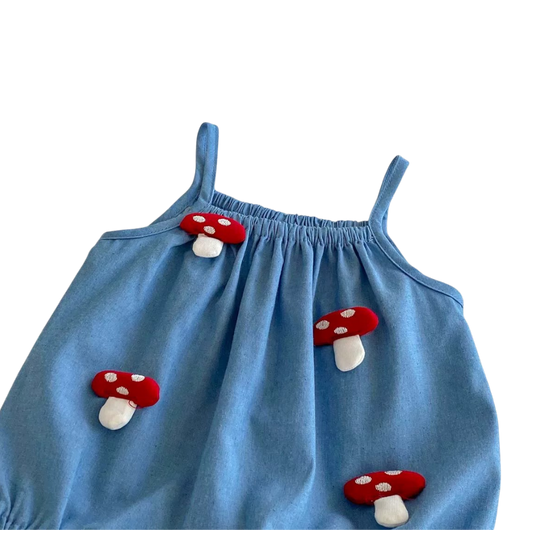 Blue Mushroom Sleeveless Baby Outfit