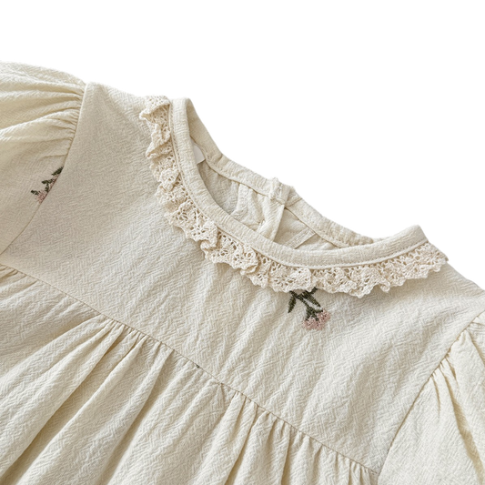 Apricot Floral Embroidered Lace Baby Outfit