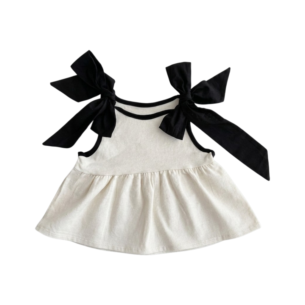 Cream and Black Bow Shoulder Baby Dress