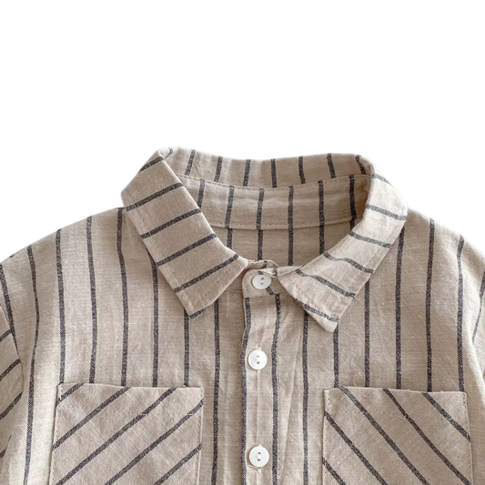 Beige Stripe Shirt and Shorts Baby Set