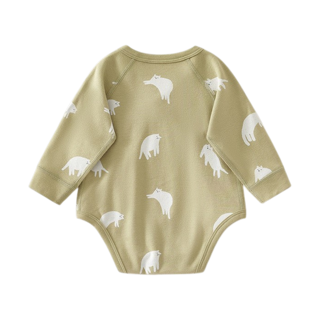 Sage Cat Wrap Long-Sleeve Baby Bodysuit