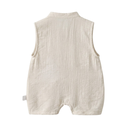 Cream Puppy Cotton Gauze Sleeveless Baby Romper
