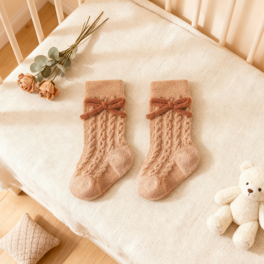 Khaki Bow Winter Baby Socks