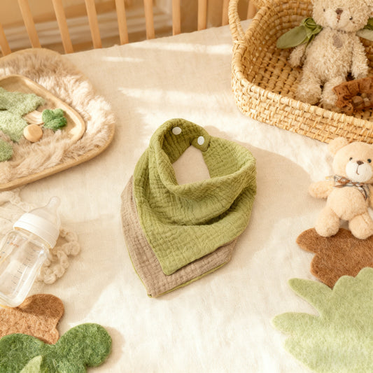 Olive & Dark Khaki Reversible Baby Bib