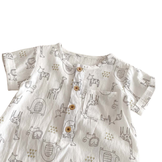 Cute Animal Short Sleeve Baby Romper on a white background, view 2