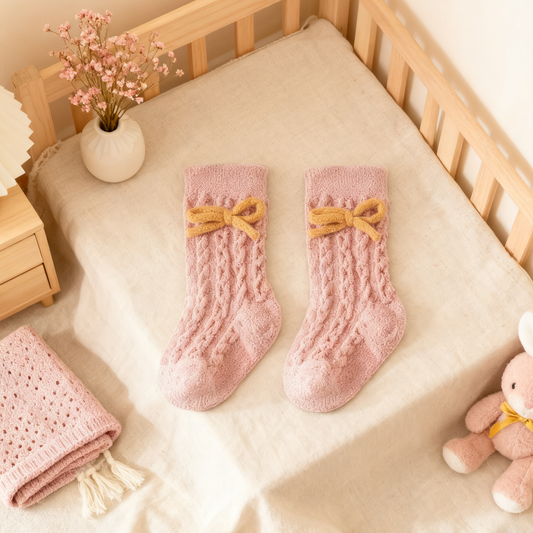 Pink Bow Winter Baby Socks