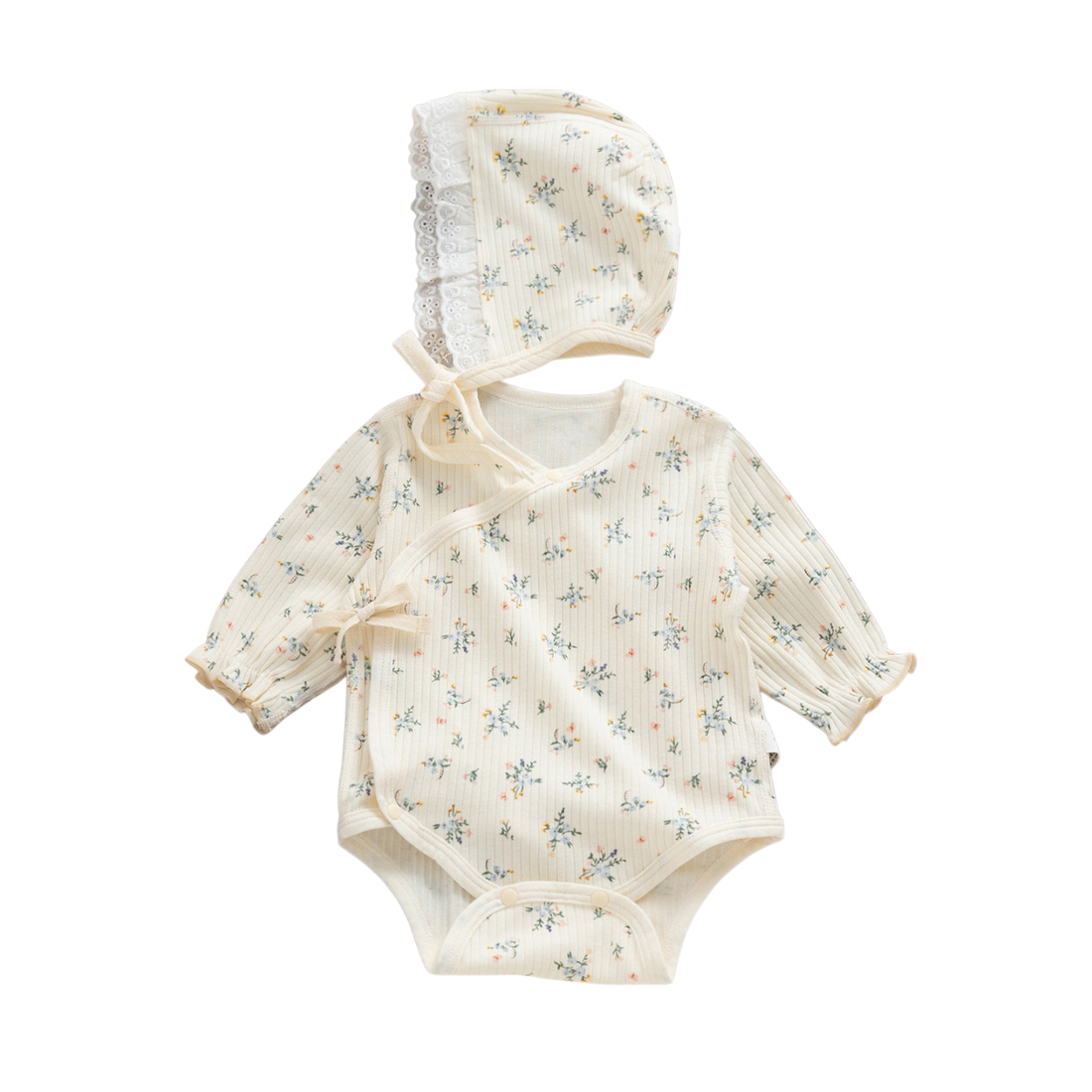 Little Blue Flower Baby Bodysuit Set for easy diaper change clothing