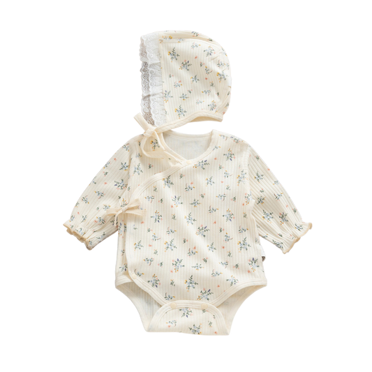Little Blue Flower Baby Bodysuit Set for easy diaper change clothing