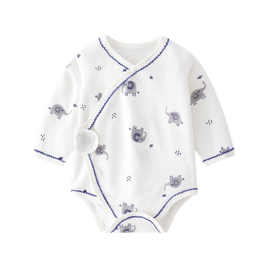 White Elephant Wrap Long-Sleeve Baby Bodysuit for a kimono versus over-the-head bodysuit comparison