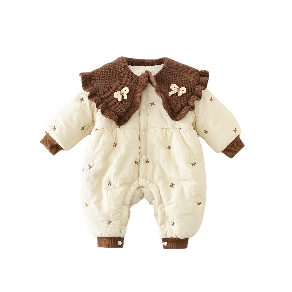 Little Bow Winter Romper for building a small autumn baby wardrobe in Canada