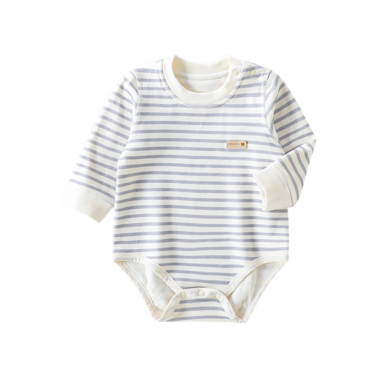 Classic Blue Stripe Baby Bodysuit for a first-wash baby clothing care guide
