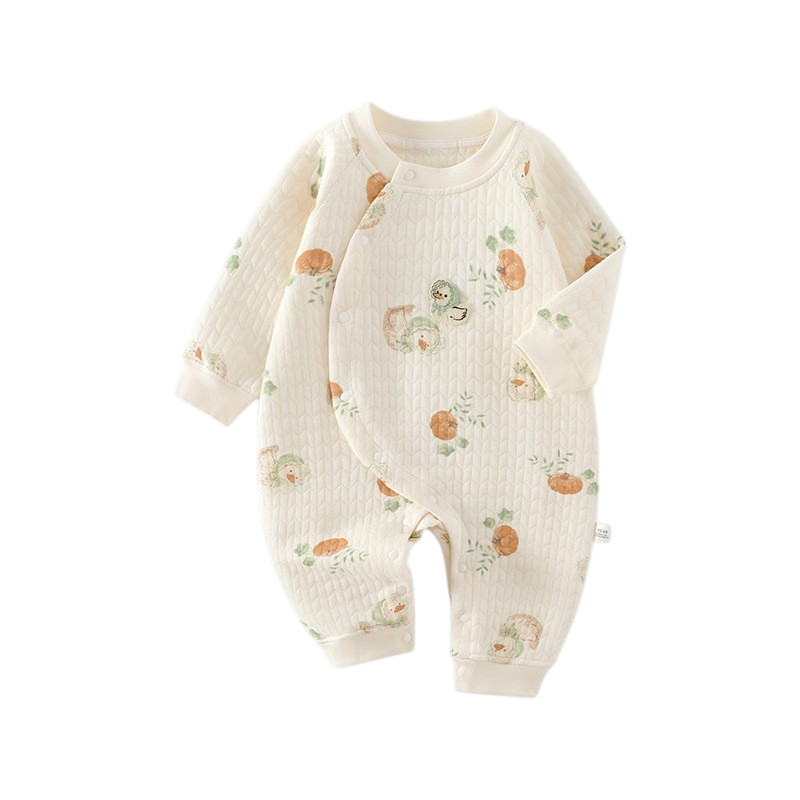 Pumpkin Duck Baby Romper for a fall baby outing packing guide in Canada
