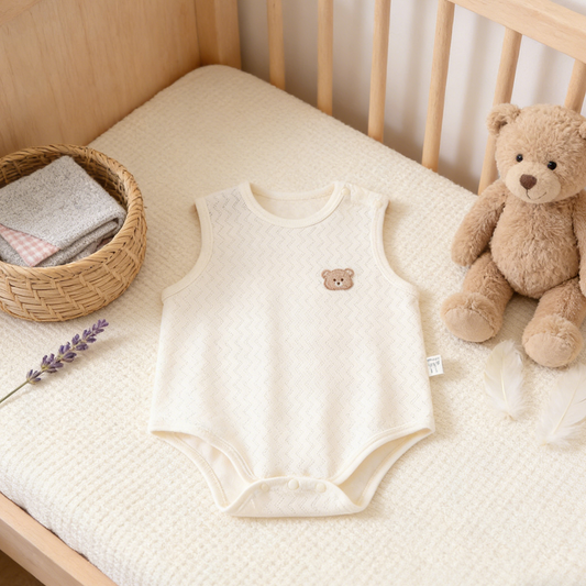 Bear Cream Sleeveless Baby Bodysuit