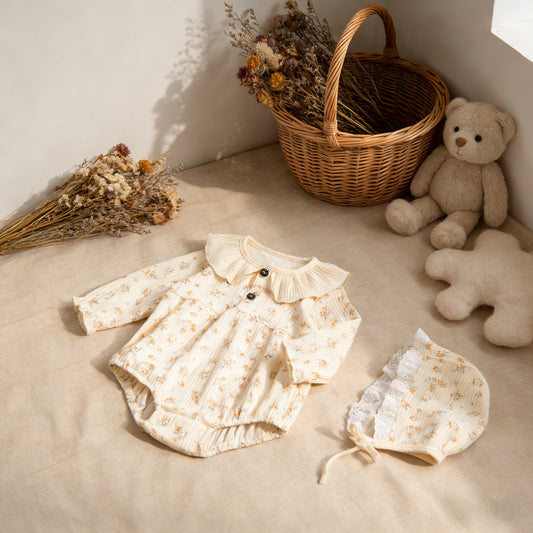 Warm Yellow Floral Baby Bodysuit Set