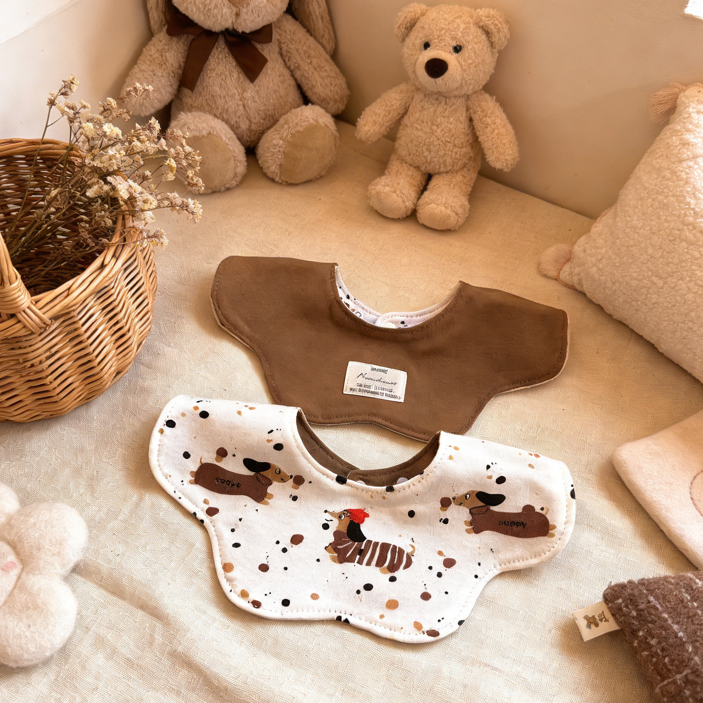 Double-Sided Coffee Spot Puppy Baby Bib