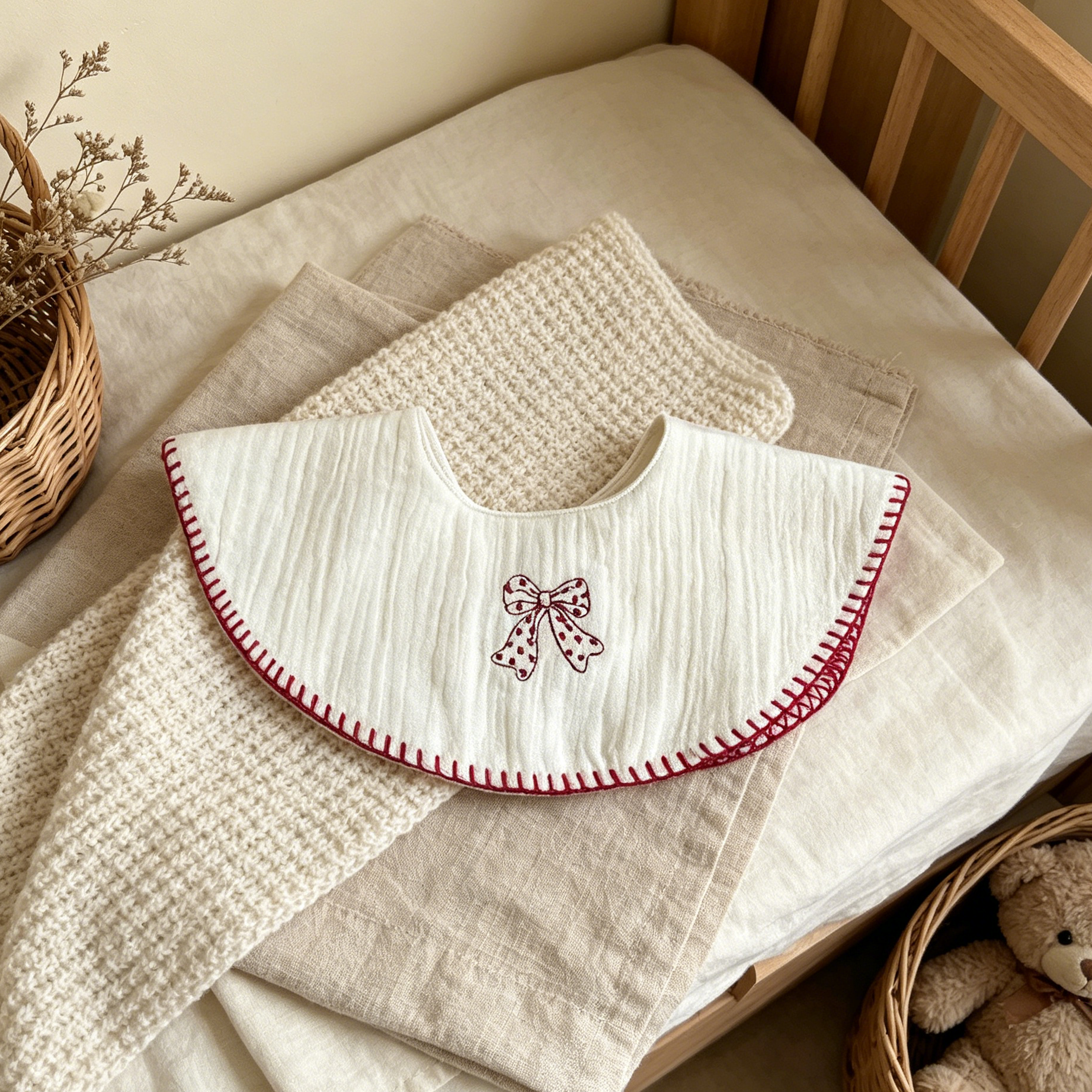 Red and White Bow Baby Bib product image