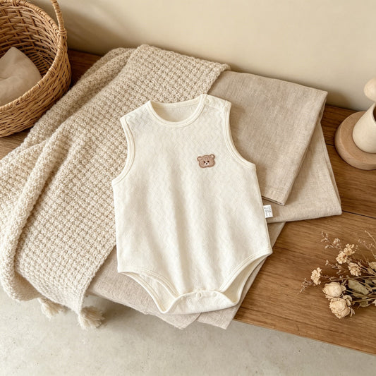 Bear Cream Sleeveless Baby Bodysuit product image