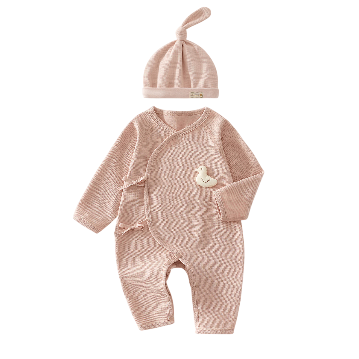 Pink Duck Long Sleeve Baby Bodysuit Set