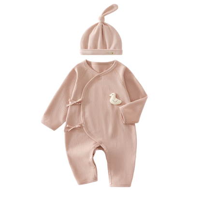 Pink Duck Long Sleeve Baby Bodysuit Set