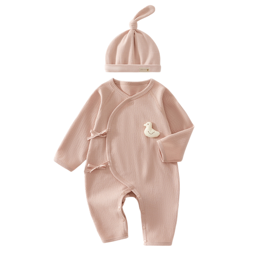 Pink Duck Long Sleeve Baby Bodysuit Set