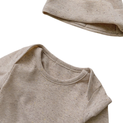 Beige-Cream Cotton Baby Bodysuit Set