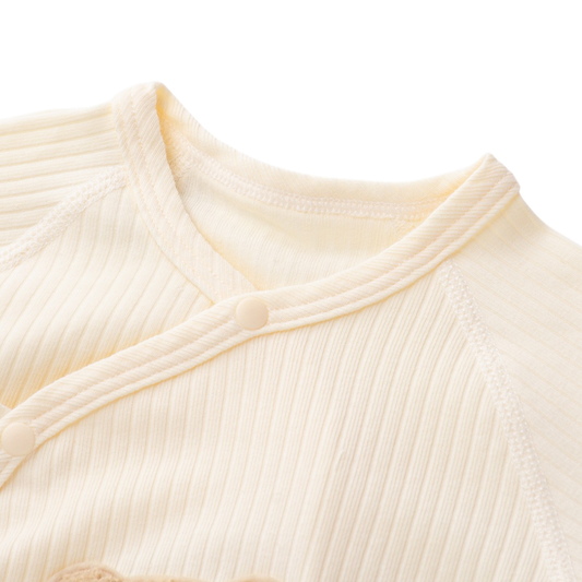 Cream Yellow Bear Baby Bodysuit Set on a white background