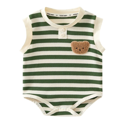 Green Striped Sleeveless Baby Bodysuit