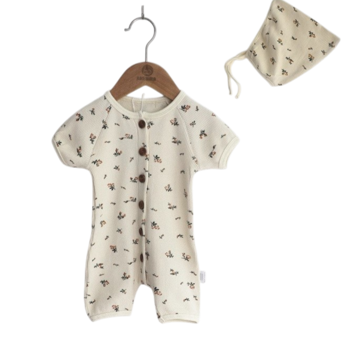 Cream Floral Baby Romper & Hat Set