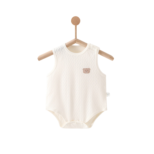 Bear Cream Sleeveless Baby Bodysuit
