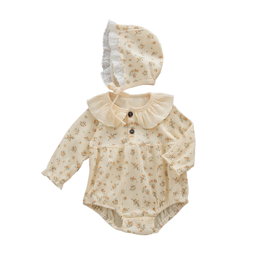 Warm Yellow Floral Baby Bodysuit Set